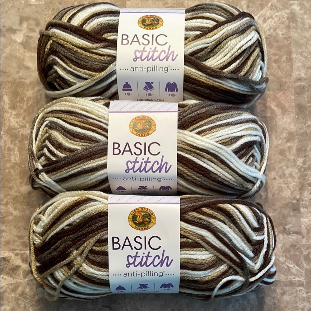 Lion Brand Basic Stitch Yarn in Brown and Cream